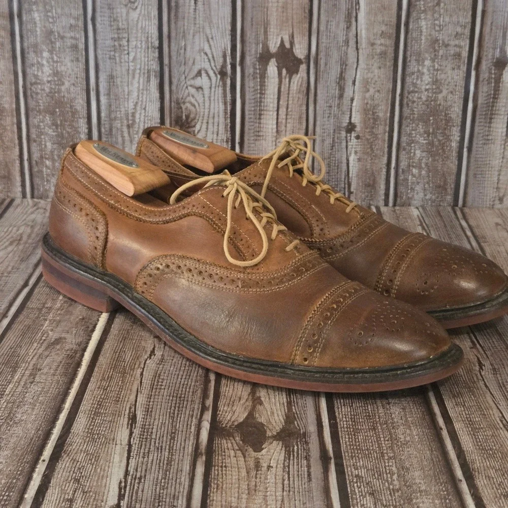 11 D Allen Edmonds Strandmok Brown Leather Dainite Soles Cap Toe Oxford Shoes - Picture 3 of 11